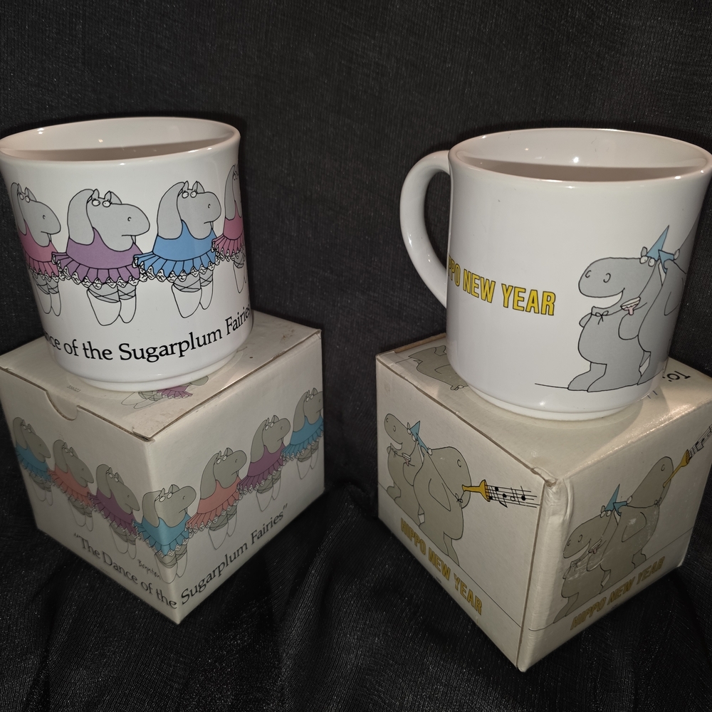 Hippo Ceramic Mug Set - White and Yellow